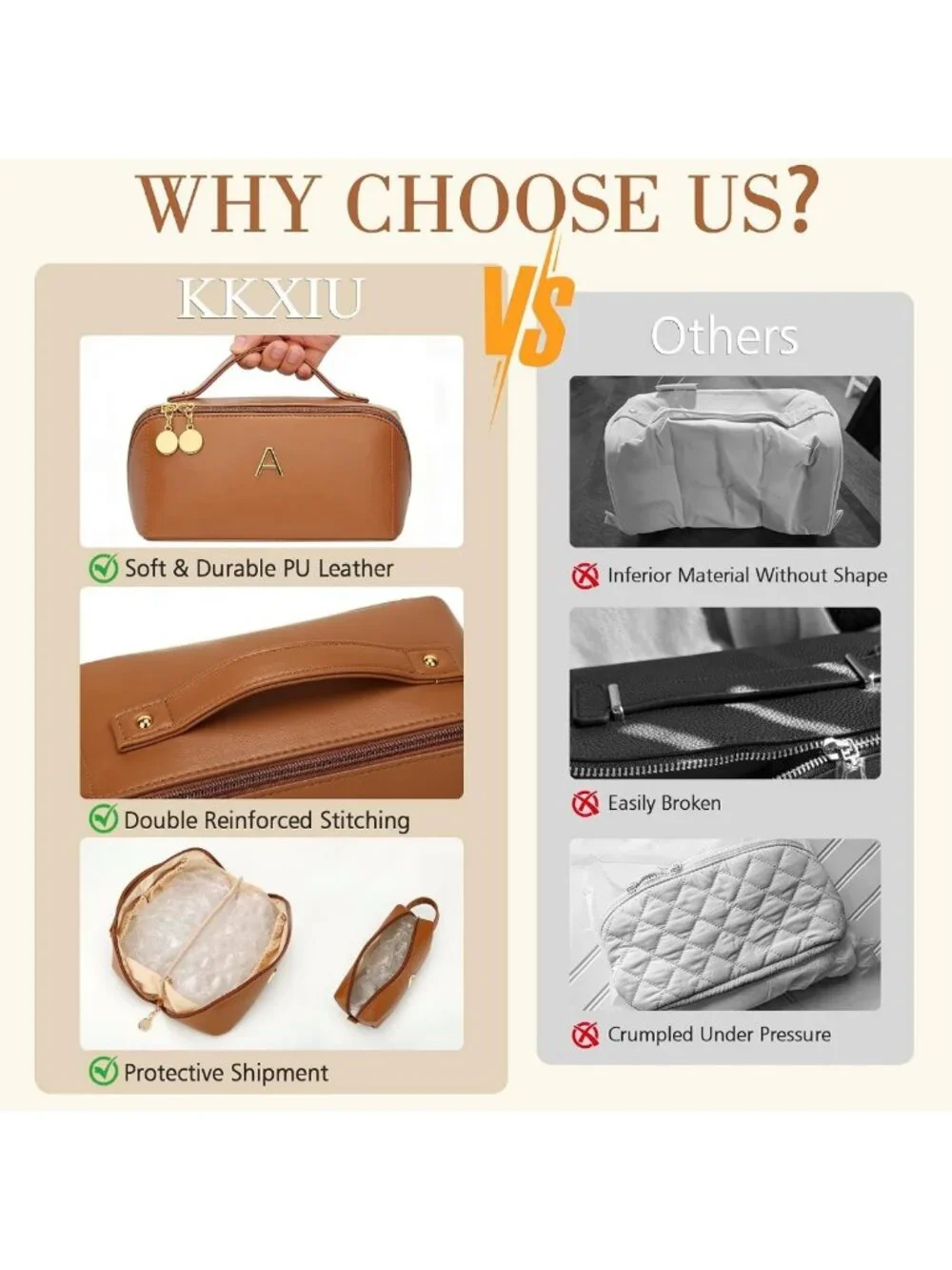 Personalized Initial Makeup Bag for Women | Travel Toiletry & Cosmetic